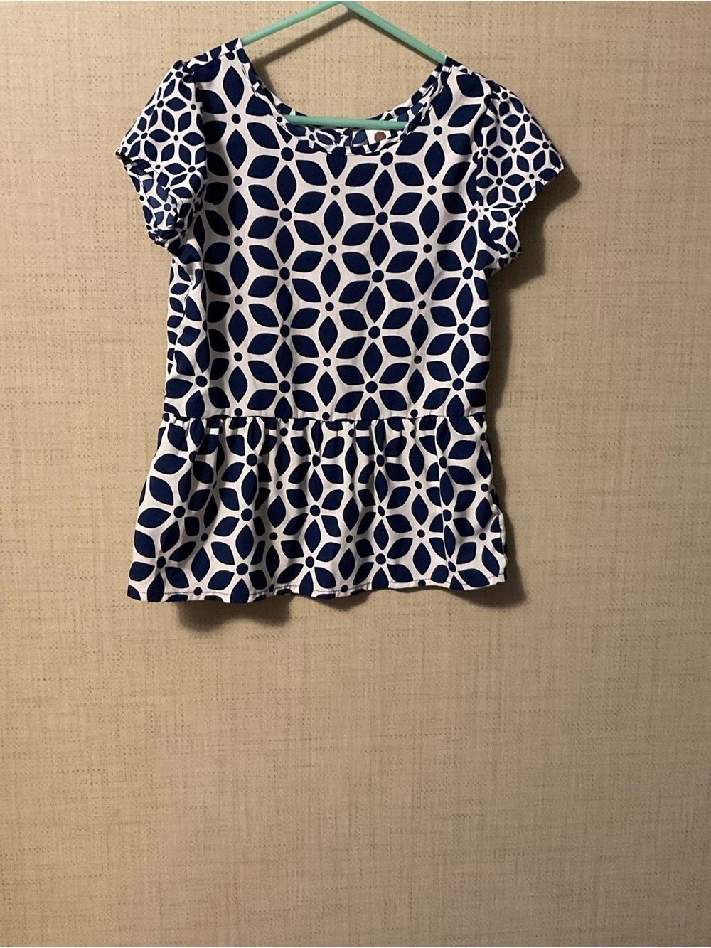 Total Girl Navy and White Floral Dot Top